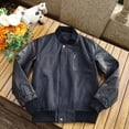 thumbnail image 2 of New Men's Spring Autumn Fall Coat Male Baseball Jacket Genuine Cow Leather Wool Blended Patchwork Grey Black Plus Big Oversized 2XL 3XL 4XL 5XL XXXXXL,Grey,3XL, 2 of 12