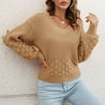 thumbnail image 5 of Womens Fall Fashion 2022! QLEICOM Sweaters for Women, Women‘s Three-dimensional Feather Sweater V-Neck Solid Knitted Casual Fashion Lantern Long Sleeve Tops Blouse On Clearance, 5 of 6