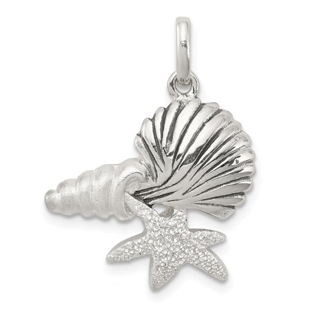 Sterling Silver Antiqued Satin - Mireval Sterling Silver Polished Antiqued Satin Seashells Pendant (approximately 26 x 19 mm)