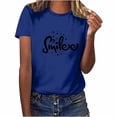 thumbnail image 2 of Pntutb Hauts d'Été de Mode pour Femmes T-Shirt Décontracté à Imprimé Lettres Sourire pour Femmes Col Rond à Manches Courtes Haut T-Shirt à Manches Courtes Col Rond/chemise Rollback, 2 of 5