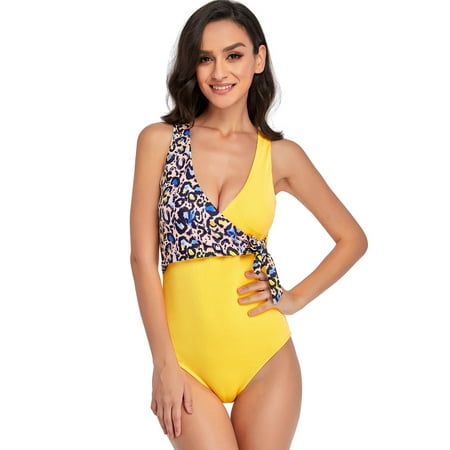 

Finelylove Swimsuits Padded Sport Bra Style Bikini Yellow XXL