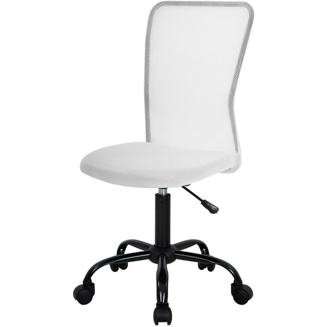 BestOffice Home Office Chair Mid Back Mesh Armless Ergonomic Task Rolling Back Support Adjustable, Lumbar Support, White