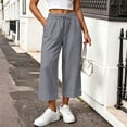 thumbnail image 6 of Njagoc3 Linen Capris for Women Elastic Waisted Drawstring Capri Pants with Pockets Side Button Casual Summer Cropped Pants, 6 of 6
