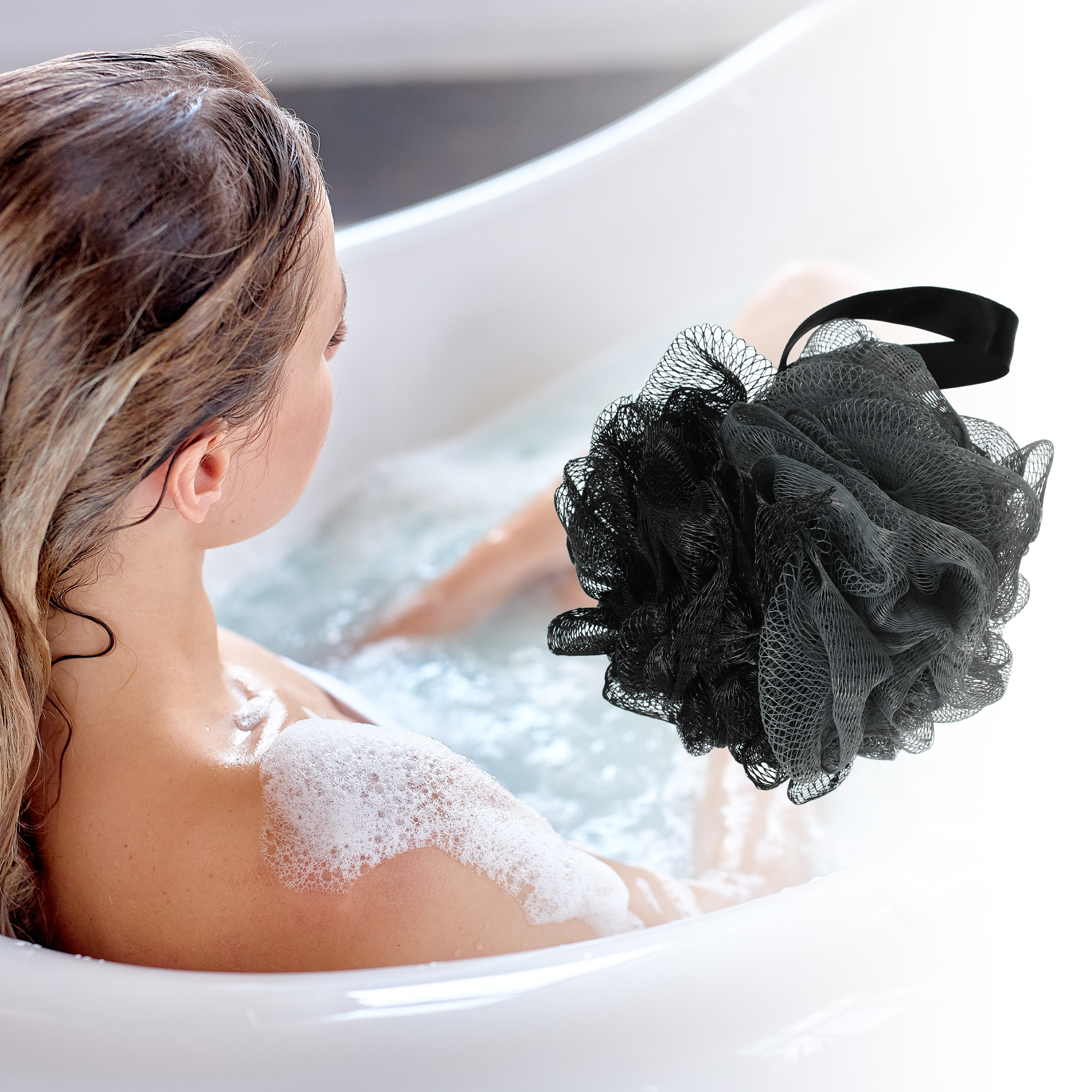 Unique Bargains Bath Shower Loofah Sponge Body Puffs 5.31"x4.33" 1 Pc Deep Gray, Black