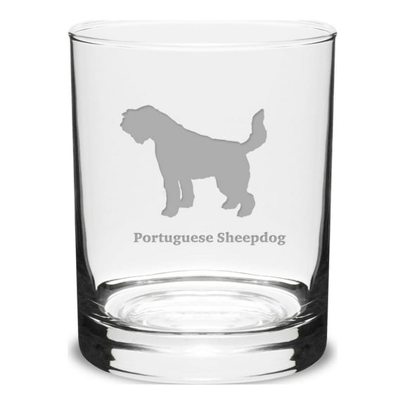 Portuguese Sheepdog Deep Etched 14 oz Classic Double Old Fashion Glass
