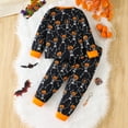 thumbnail image 4 of Boys Halloween Pajama Set Pumpkin Skeleton Print Top and Full Length Pants Two Piece Outfit Comfortable Kids Sleepwear, 4 of 7