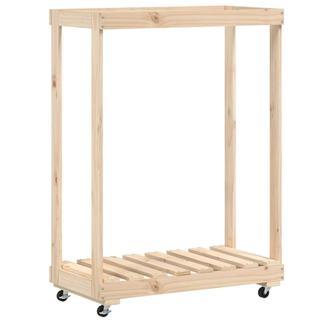 vidaXL Porte-Bûches avec Roues Rangement Roulant Étagère à Bois Massif Pin