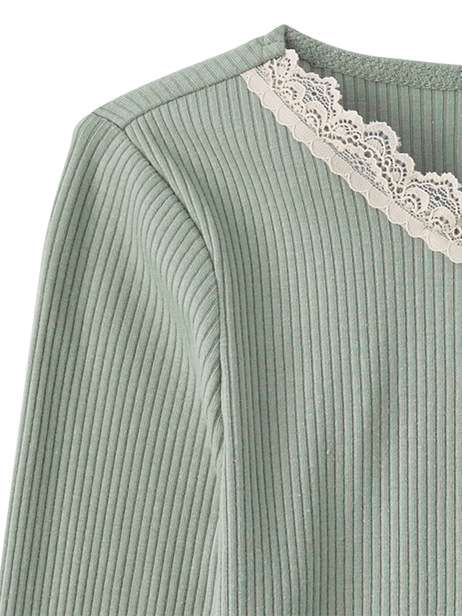 The Children's Place Girls Long Sleeve Lace Neck Ribbed Henley Top, Sizes XS-XXL