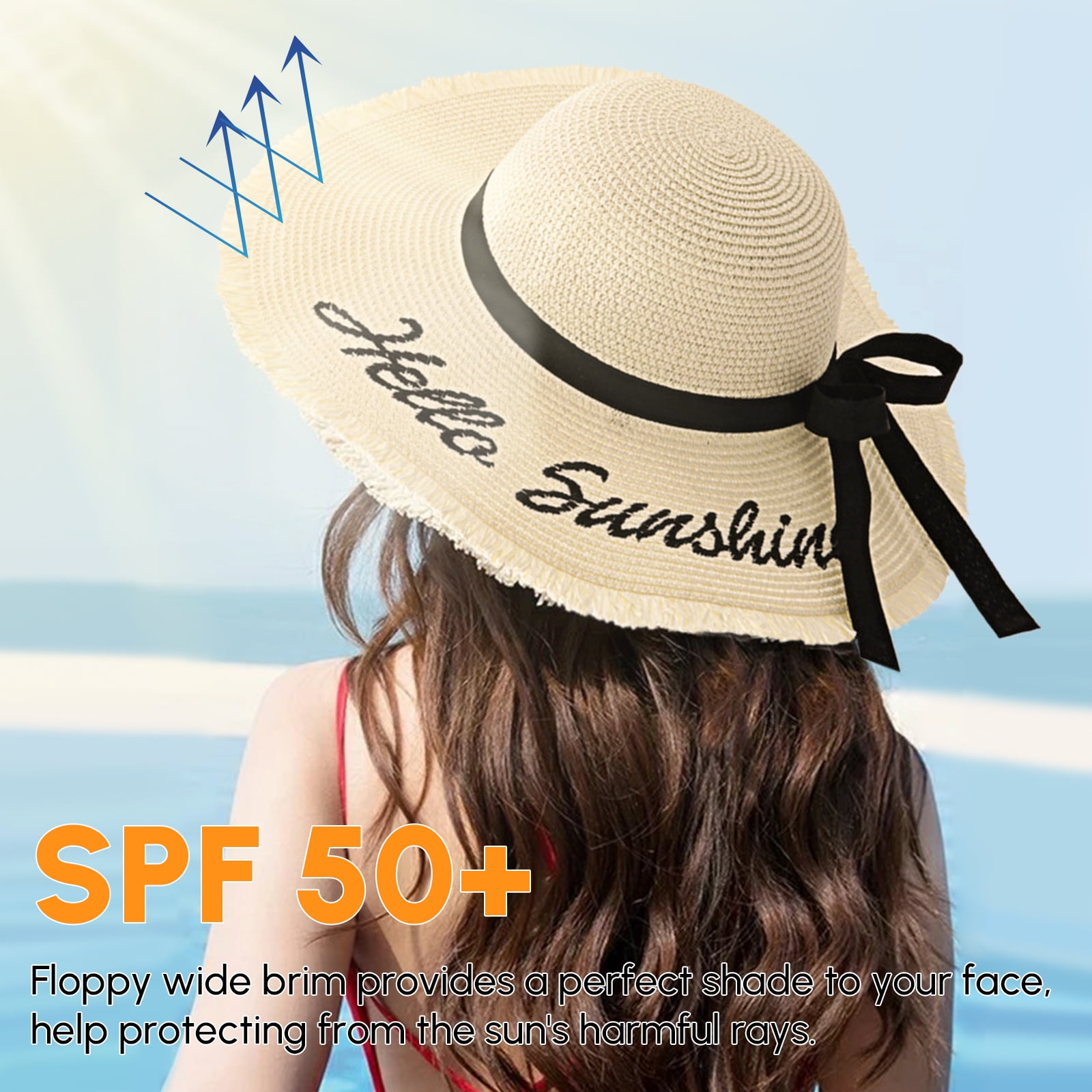 Bodychum Women Sun Visors Foldable Straw Hats Summer Beach Packable Hat  Floppy Wide Brim Cap Deep Style, Adjustable Size 