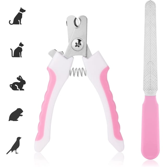 Cortauñas profesional para mascotas, lima de uñas para perros, gatos, cachorros y gatitos con cubierta protectora y cierre de seguridad (rosa)