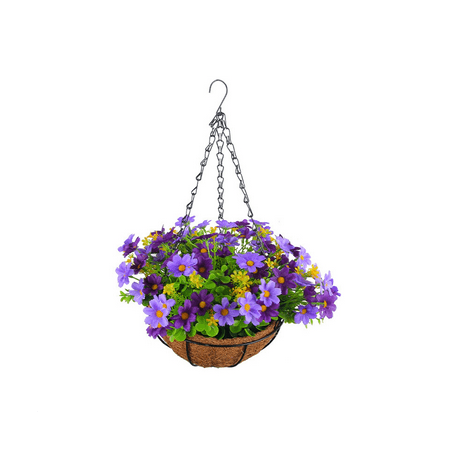 

Artificial Hanging Flowers in Basket for Lawn Decor Indoor-Purple