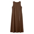 thumbnail image 6 of Odbmxy Women Midi Dress Cotton Linen Summer Shift Classy Sleeveless Shirt Dress Women Button Front Office, 6 of 6