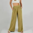 thumbnail image 3 of Women's Loose High Waist Wide Leg Pants, Cotton Linen Solid Color Straight Leg Trousers with Pockets, Casual Flare Pants for Spring and Summer,Light Green,L, 3 of 4