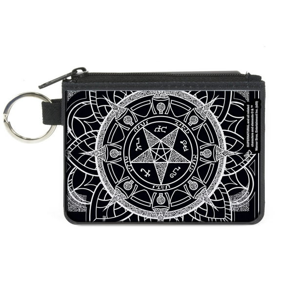 Supernatural Wallet, Coin Purse, Supernatural Devils Trap Symbol Close Up Black White, Canvas