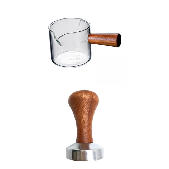 Taza Medidora Transparente De Doble Pico Y Compactador De Café Con Mango De Madera, 2 Uds.