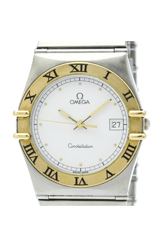 Pre-Owned OMEGA Constellation 18K Gold Steel Quartz Mens Watch 396.1070 Polished