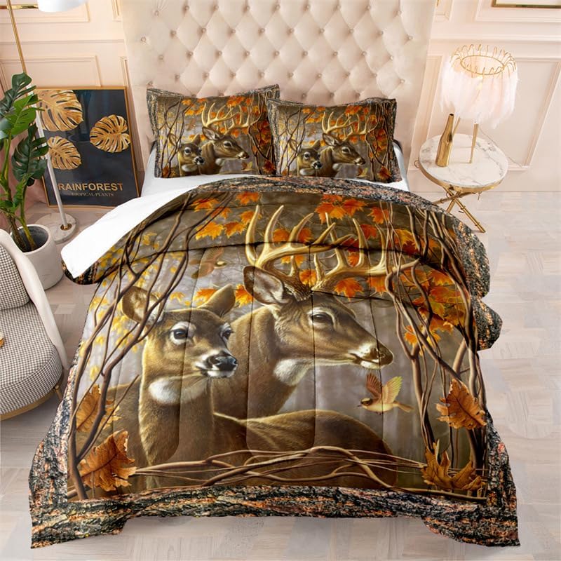 Deer Hunting Comforter Set Full Size Jungle Themed Deer Bedding Sets