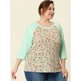 thumbnail image 3 of Camiseinformal con mangas raglán y bloques de color con estampado floral en parte superior de talgrande pamujer Verde 3XL, 3 of 5