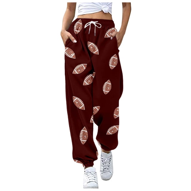 Summer Pants for Women Boho Pants Cargo Rugby Print Loose Drawstring Cuffed Strap High Waisted Casual Summer Pants Trousers with Side Pockets