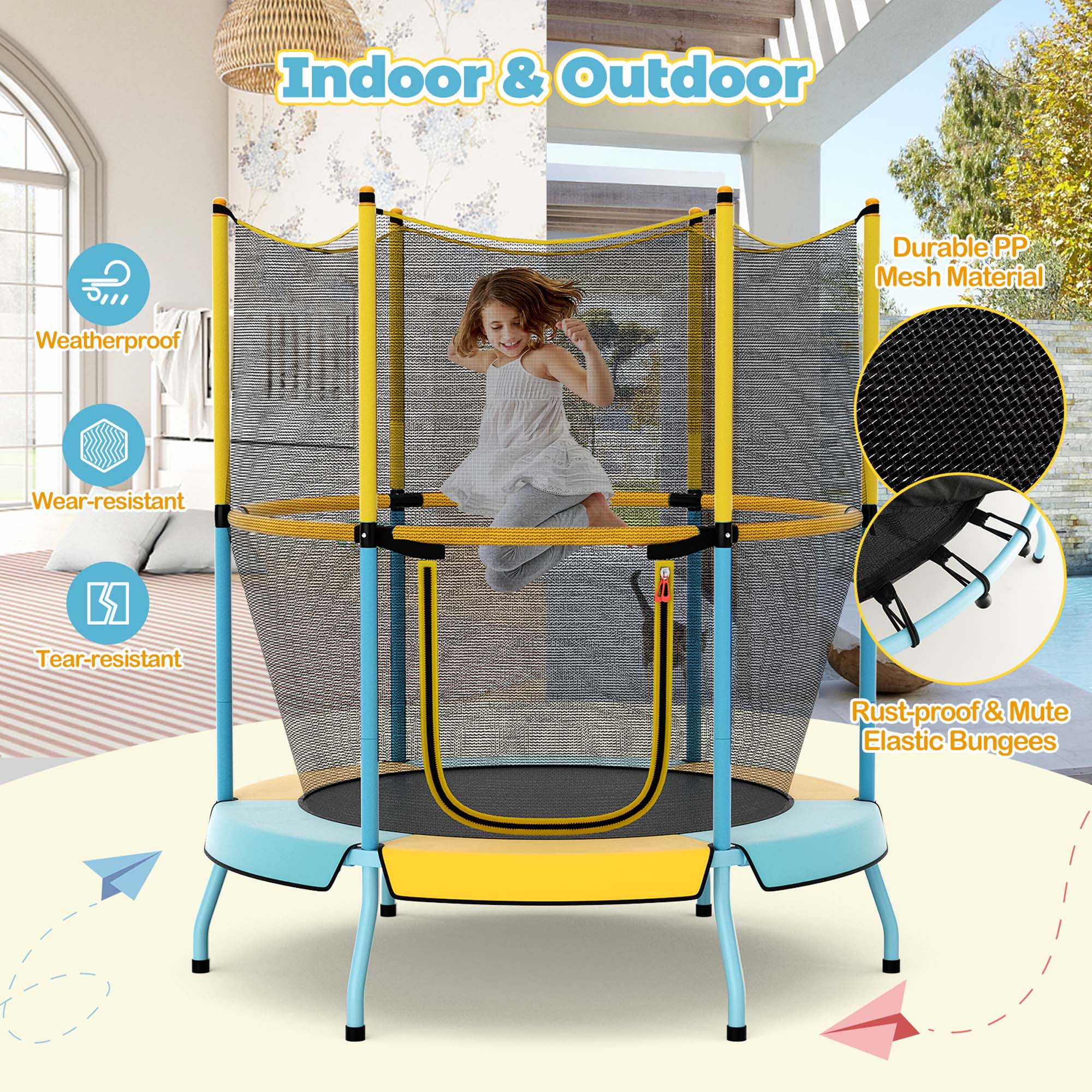 Costway Trampoline for Kid's with Safety Enclosure Net, Blue