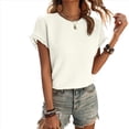 thumbnail image 1 of Tops de Verano para Mujer, Moda Informal, Color Sólido, Cuello Redondo, Encaje, Corta, Blusas Clásicas de Calle, , Talla S, 1 of 7