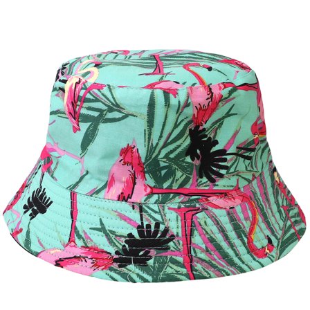 Flamingo Reversible Bucket Hat For Men Women Summer Travel Beach Outdoor Fishing Hat 100% Cotton - J860-Mint