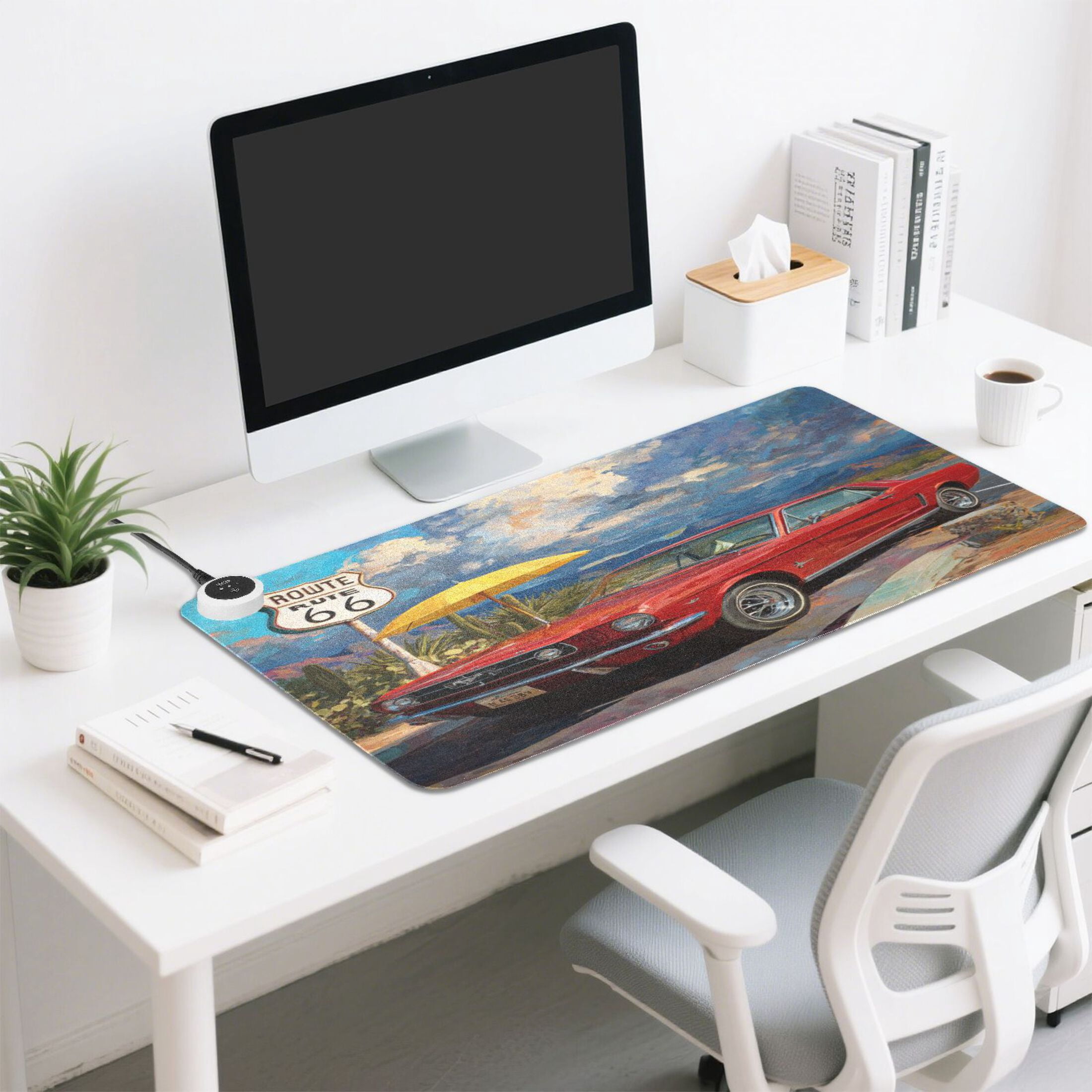 Large Heated Desk Mat Mouse Pad 31.5"x13"PU Leather Graphene Heating Desk Warmer with 3 Temperature Settings 110V US Plug Non-Slip Warm Pad for Home, Office, and Gaming Red Pony Of The Desert