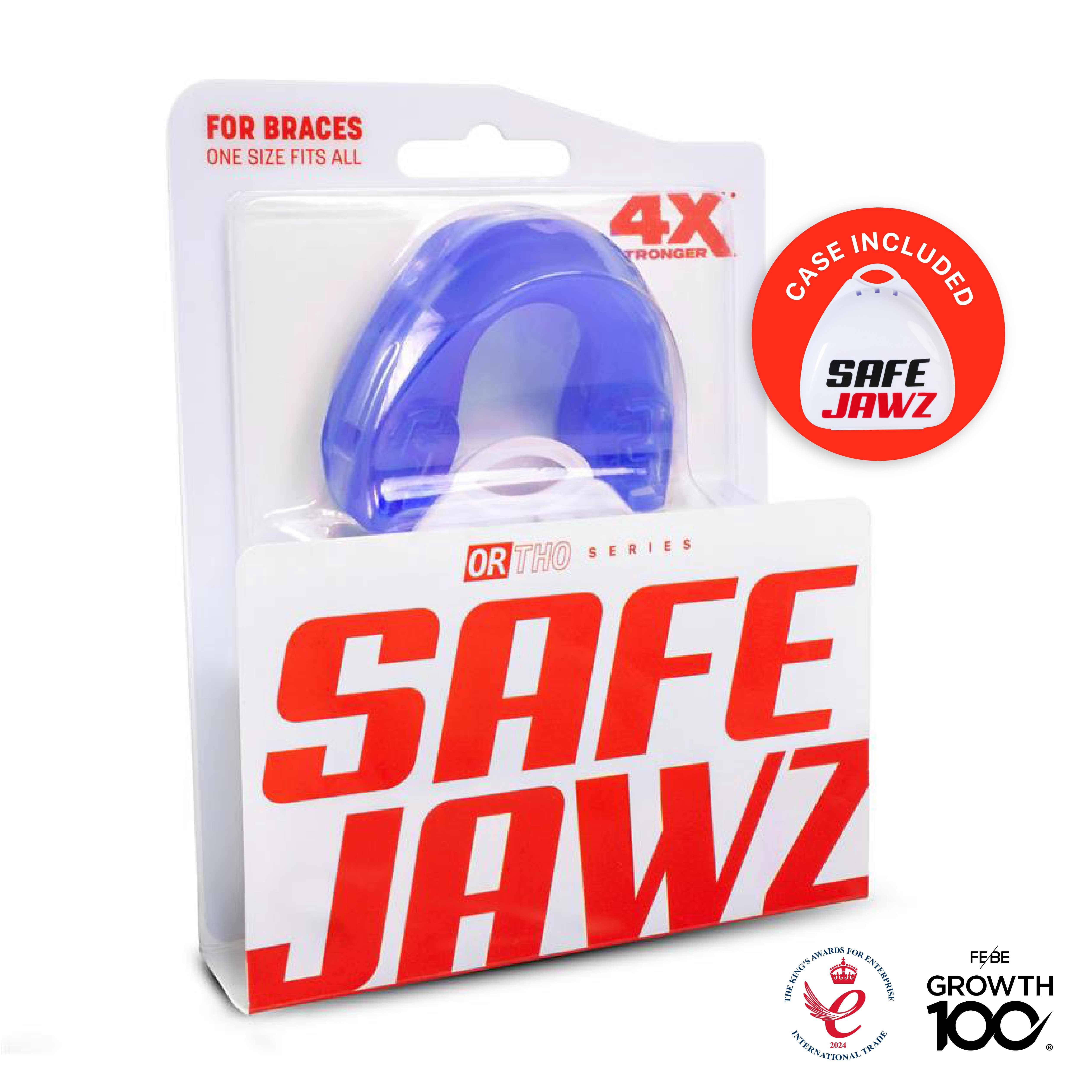SAFEJAWZ Sports Mouth Guard for Braces with Case, One Size Re-Mouldable Mouthguard (Ice Blue)