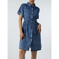 thumbnail image 4 of Douhoow Women Denim Dress Summer Solid Color Lapel Short Sleeve Buttons Casual Loose Dress, 4 of 8