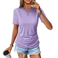 thumbnail image 2 of WHEANG Women's Crew Neck Ruched Short Sleeve Tops, Fashion Blouses Comfort Versatile Daily Outfit Summer Tops for Women, Solid Color Casual T Shirts for Women(Color Purple Size M), 2 of 6