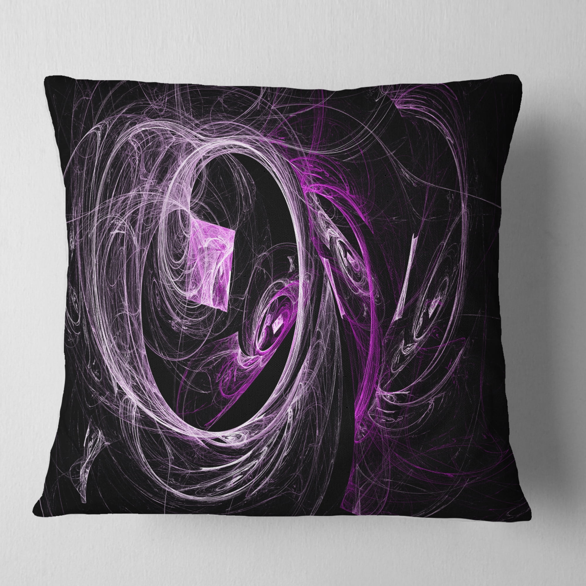 Designart Billowing Smoke Purple in Black - Abstract Throw Pillow - 18x18