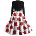 thumbnail image 3 of Christmas Dresses for Women Women's Fashion Round Casual Slim Fit Christmas Print Large Swing Long Sleeve Dress for Holiday Party,White,2XL, 3 of 4