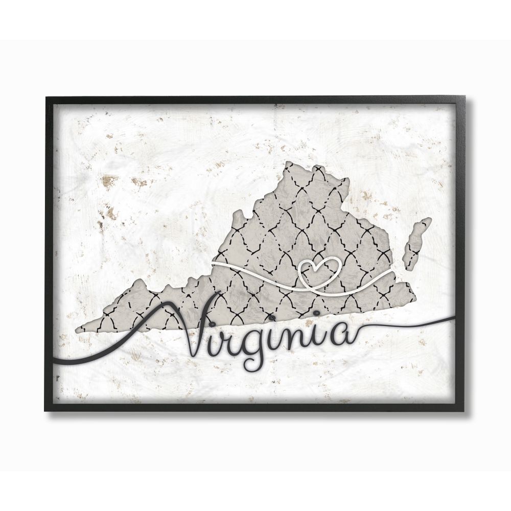 Stupell Industries Virginia Patterned Grey US State Design Framed Wall Art by Ziwei Li
