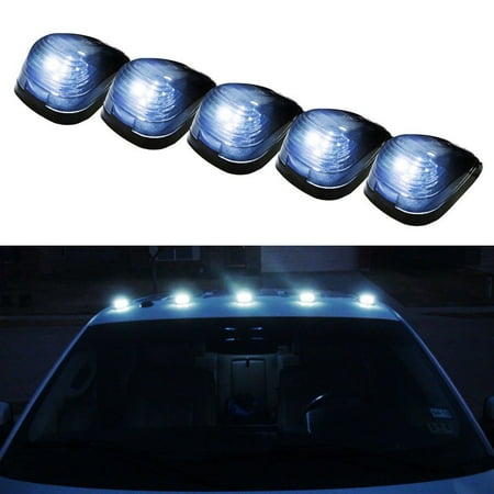 

iJDMTOY Black Cab Smoked Lens White LED Rooftop Marker Lamps Compatible With Truck SUV 4x4 5-Piece Roof Running Light Set Powered by (5) Xenon White 5050-SMD LED Lights