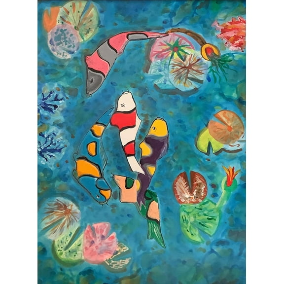 The Canfield Collection - KOI Fish II - Soothing Koi Fish Acrylic Still Life Wall Artwork Decoration for Family Room - Livingroom, Bathroom - Landscape Giclée Canvas Printed Painting - 24x36 Inches