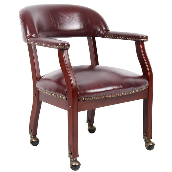 Boss Office Products Ivy League Faux Leather Executive Mobile Guest Chair in Burgundy