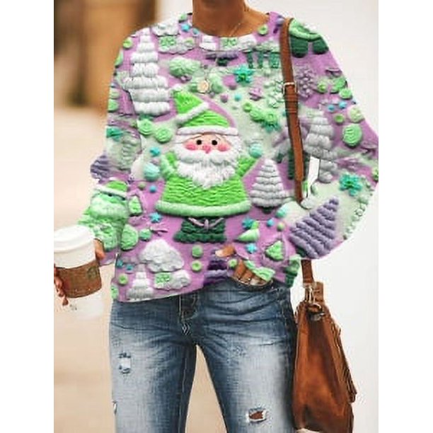 Suéter de cuello redondo informal holgado con estampado de elementos de color creativo para otoño e invierno