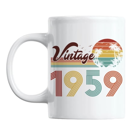 Vintage 1959 feat. Retro Sunset & Palm Trees Ceramic Coffee & Tea Mug (11oz)