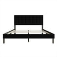 thumbnail image 5 of Home Design Haines King Linen Upholstered Panel Bed Frame with Rectangular Tufted Headboard & Sturdy Wooden Legs, Black, Easy Assembly, 5 of 11