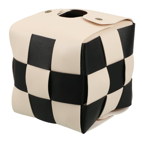 Tissue Box Holder Hotel Tissue Box Cover Facial Paper Organizer Plaid Tissue Case Dispenser For Home Office Car Tissues Cube