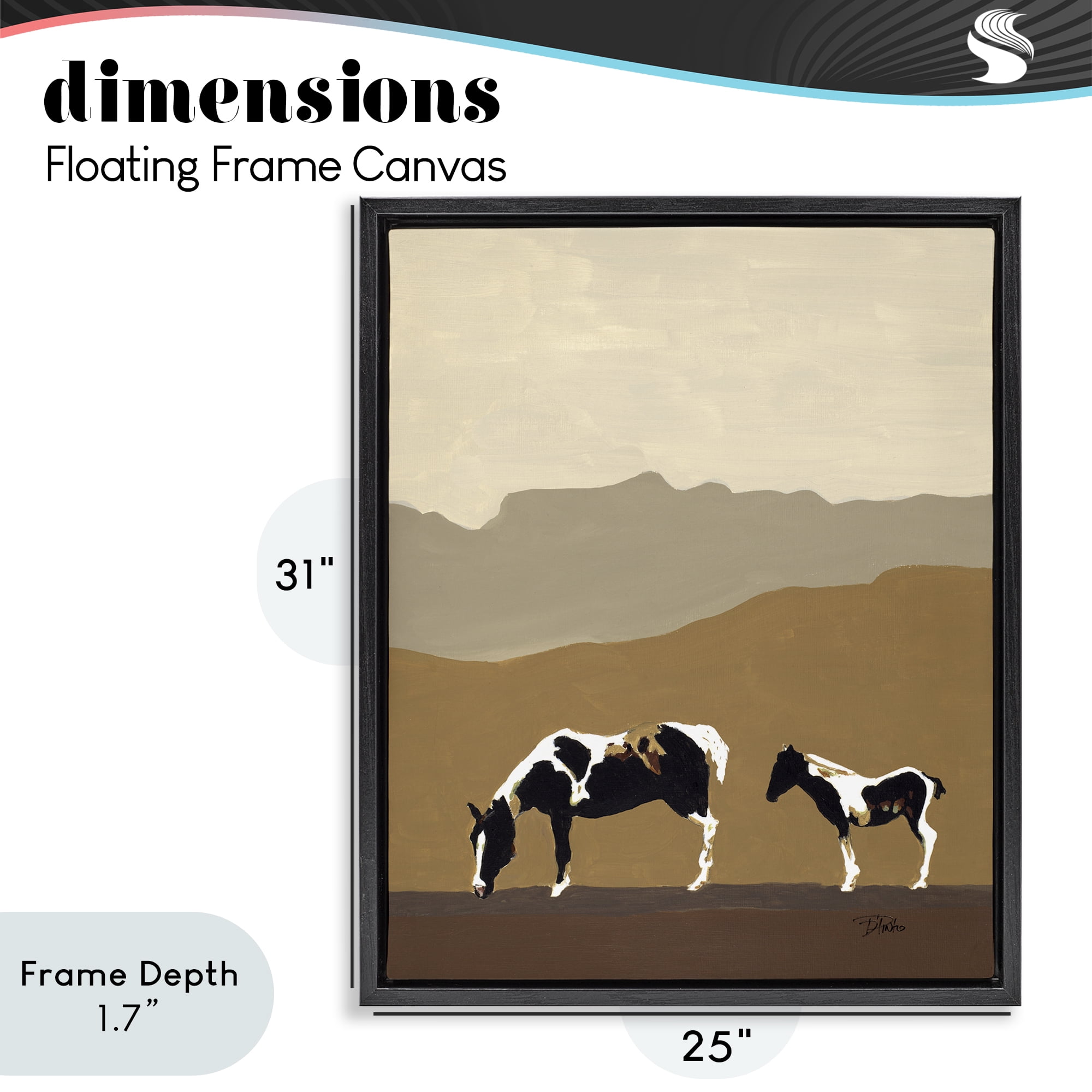 Stupell Industries Modern Mountains Horses Black Framed Floater Canvas Wall Art, design by Patricia Pinto