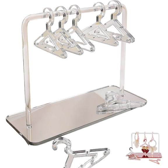 Earring Hanger Rack with Mini Coat Hangers, Acrylic Jewelry Display Stand with 8 Clear Mini Hangers, Transparent Earring Holder Organizer(D)
