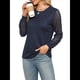 thumbnail image 2 of Blusas de Punto Gofre para Mujer, Blusas Elegantes Informales de Negocios, Camisas de Trabajo de Larga con Encaje, Ropa de Otoño. Azul Marino L, 2 of 10