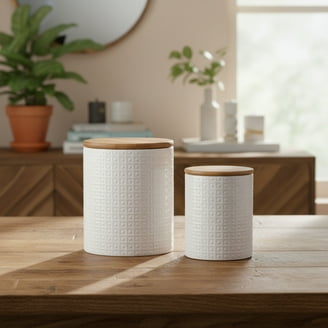 KOVOT 3 Piece Ceramic Canister Set for Storage - Ivory White