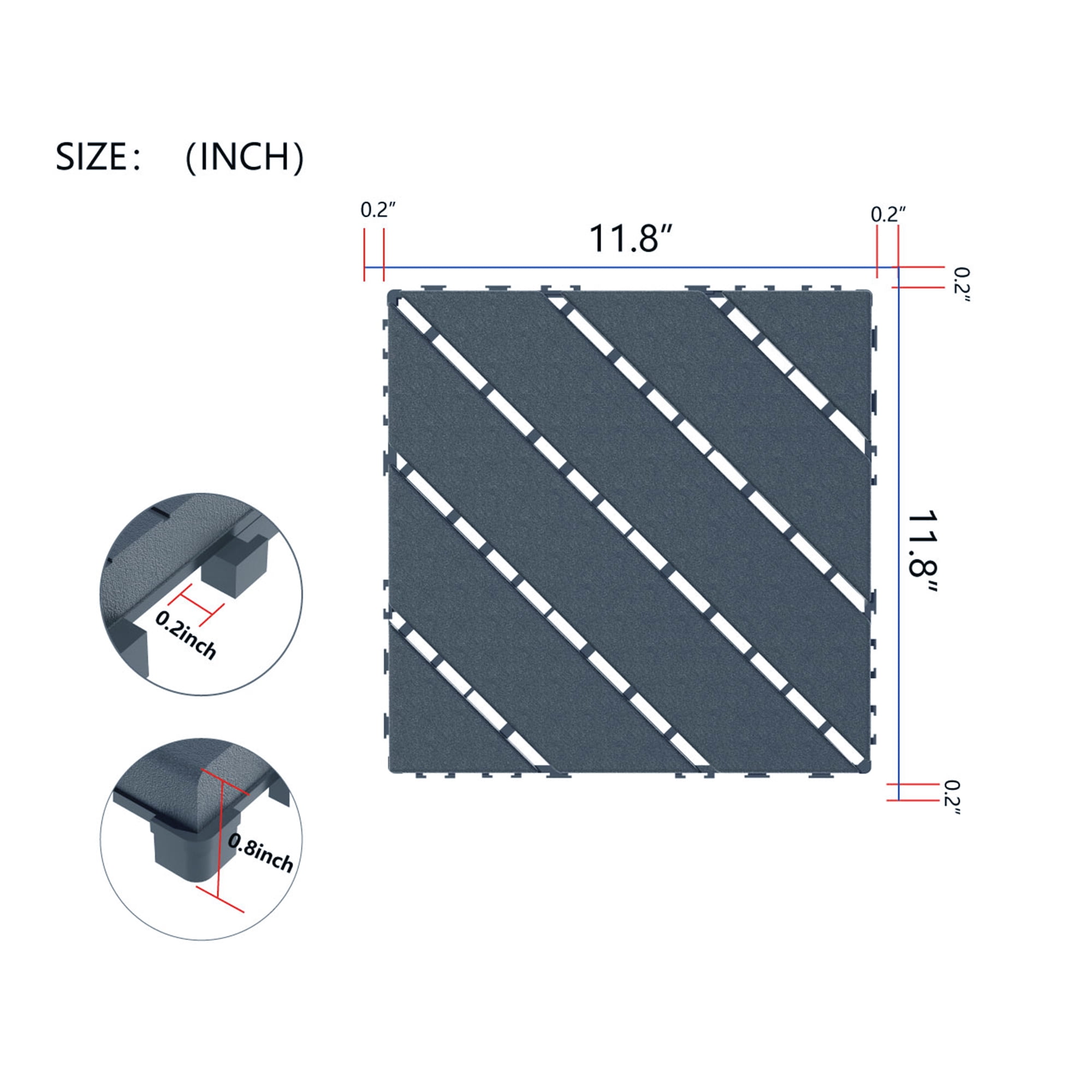Miniyam 44 Pcs Interlocking Deck Tiles, 12" x 12", Polypropylene, for Outdoor Balcony Garden Gray