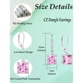 thumbnail image 6 of VESITIM Square Dangle Drop Earrings Sterling Silver Solitaire Leverback Earring 7MM Princess Cut October Pink Tourmaline Birthstone Jewelry for Women, 6 of 7