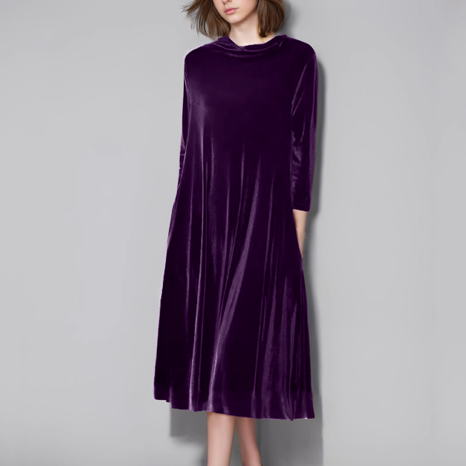 Brnmxoke Women's 2025 Velvet Dress Spring Fall Long Sleeve Wedding