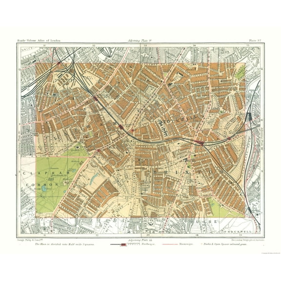 Historic Map - Stockwell London England - Philip 1904 - Vintage Wall Art