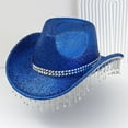 thumbnail image 6 of Rhinestone Cowboy Hat, Comdrip Men's and Women's Hats with Sequins and Pendants Tassels Fashionable Cowboy Hats Music and Dance Elegant Hats Cowgirl Hats Women Blue One Size, 6 of 7