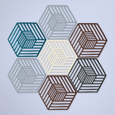 

KAOU 2Pcs Cup Mat Nordic Style Horizontal Stripe Hexagonal Non-slip Tea Coaster Pot Bowl Hollow Pad Kitchen Tools